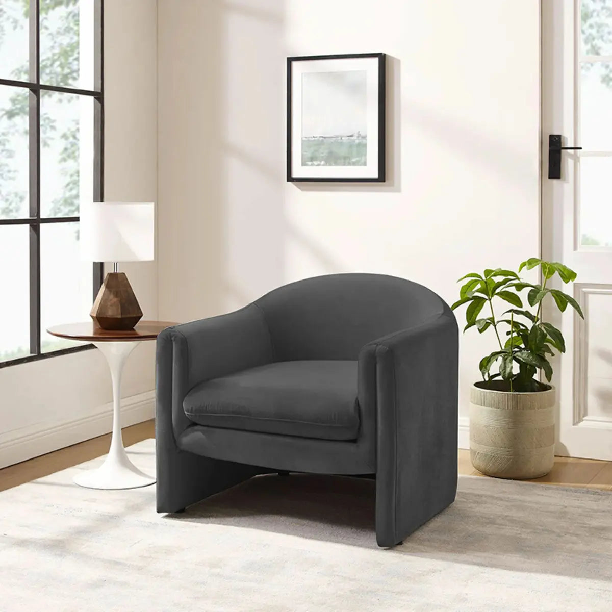 Blue Flannel Removable Cushions Fixed Back Arm Chair Image - 10