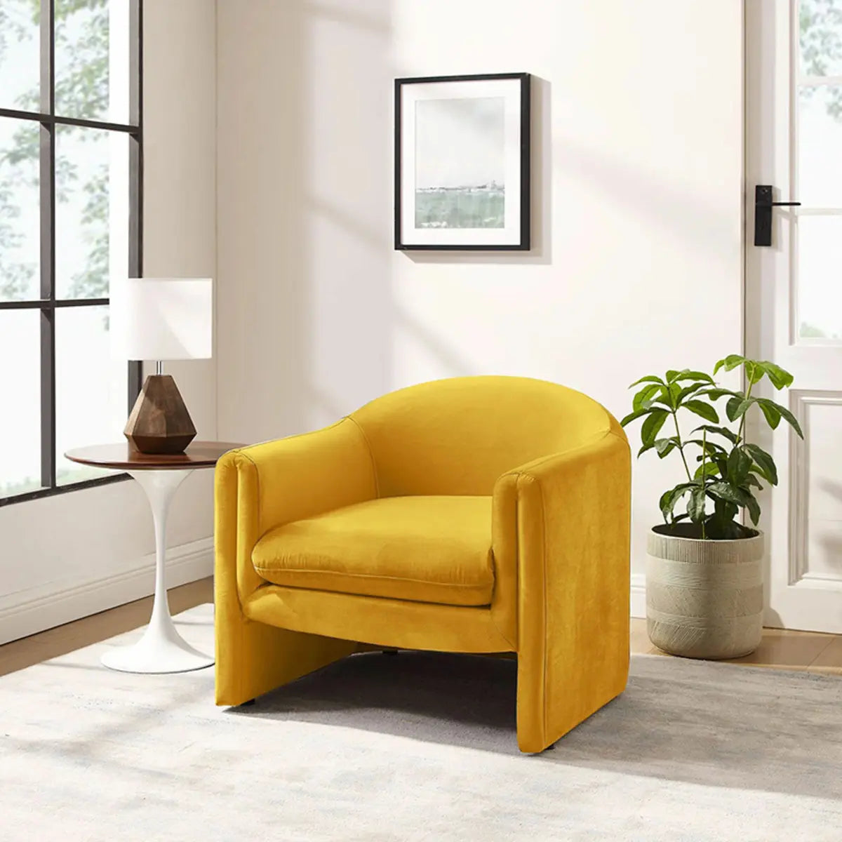 Blue Flannel Removable Cushions Fixed Back Arm Chair Image - 3