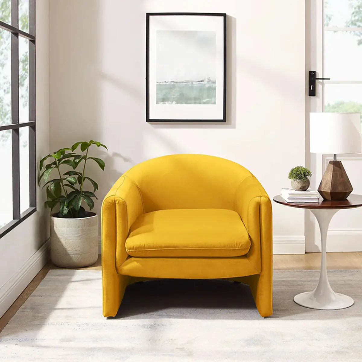 Blue Flannel Removable Cushions Fixed Back Arm Chair Image - 4