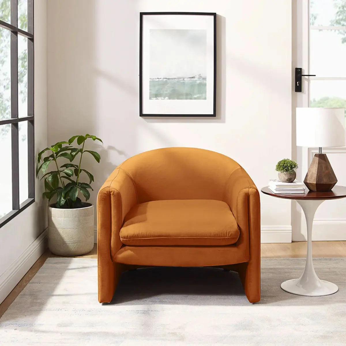 Blue Flannel Removable Cushions Fixed Back Arm Chair Image - 6