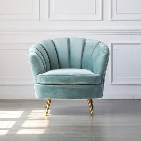 Blue Flannel Sewn Pillow Back Four Legs Barrel Chair Image - 1