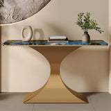 Blue-Gold Elegant Curved Base Marble Top Console Table Image - 4