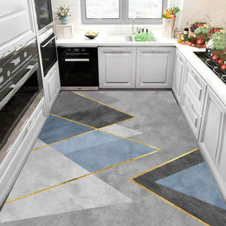  Blue-Gold Kitchen Geometric Cotton Blend Area Rug Image - 1