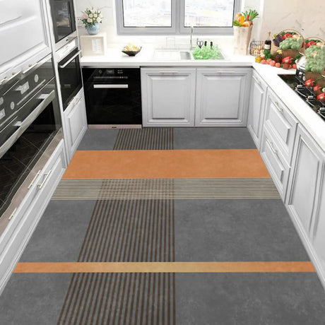  Blue-Gold Kitchen Geometric Cotton Blend Area Rug Image - 2