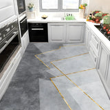  Blue-Gold Kitchen Geometric Cotton Blend Area Rug Image - 5