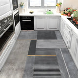  Blue-Gold Kitchen Geometric Cotton Blend Area Rug Image - 9
