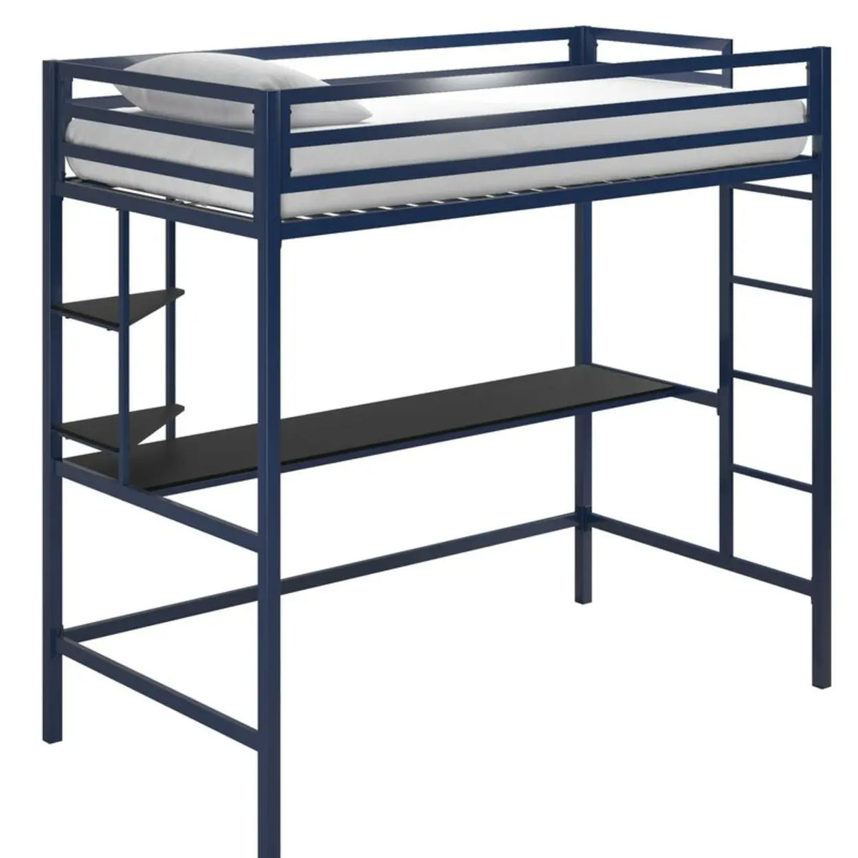 Blue Guardrail Twin Alloy Bunk Bed with Desk and Stairs Image - 12