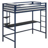 Blue Guardrail Twin Alloy Bunk Bed with Desk and Stairs Image - 12