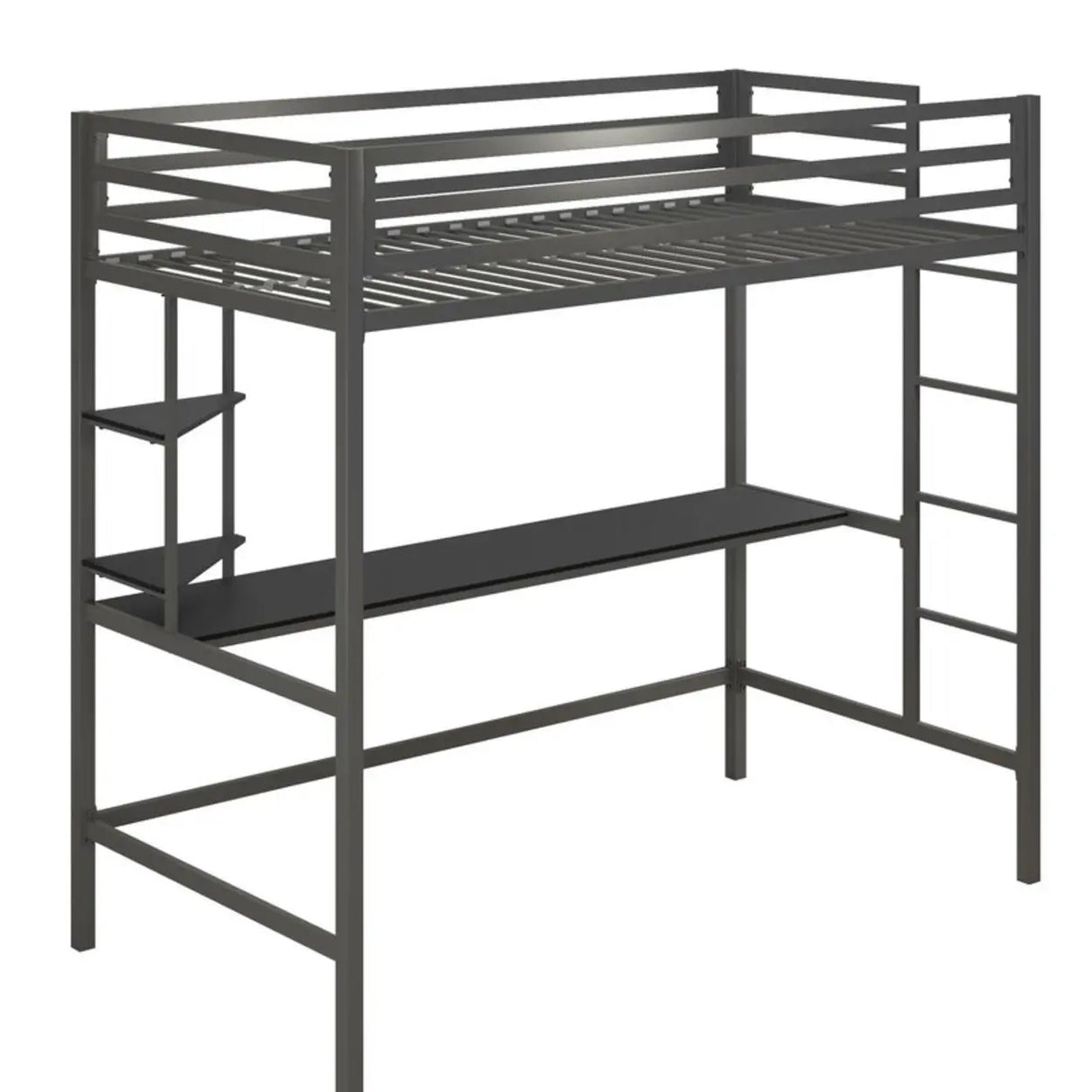 Blue Guardrail Twin Alloy Bunk Bed with Desk and Stairs Image - 7