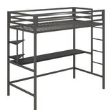 Blue Guardrail Twin Alloy Bunk Bed with Desk and Stairs Image - 7