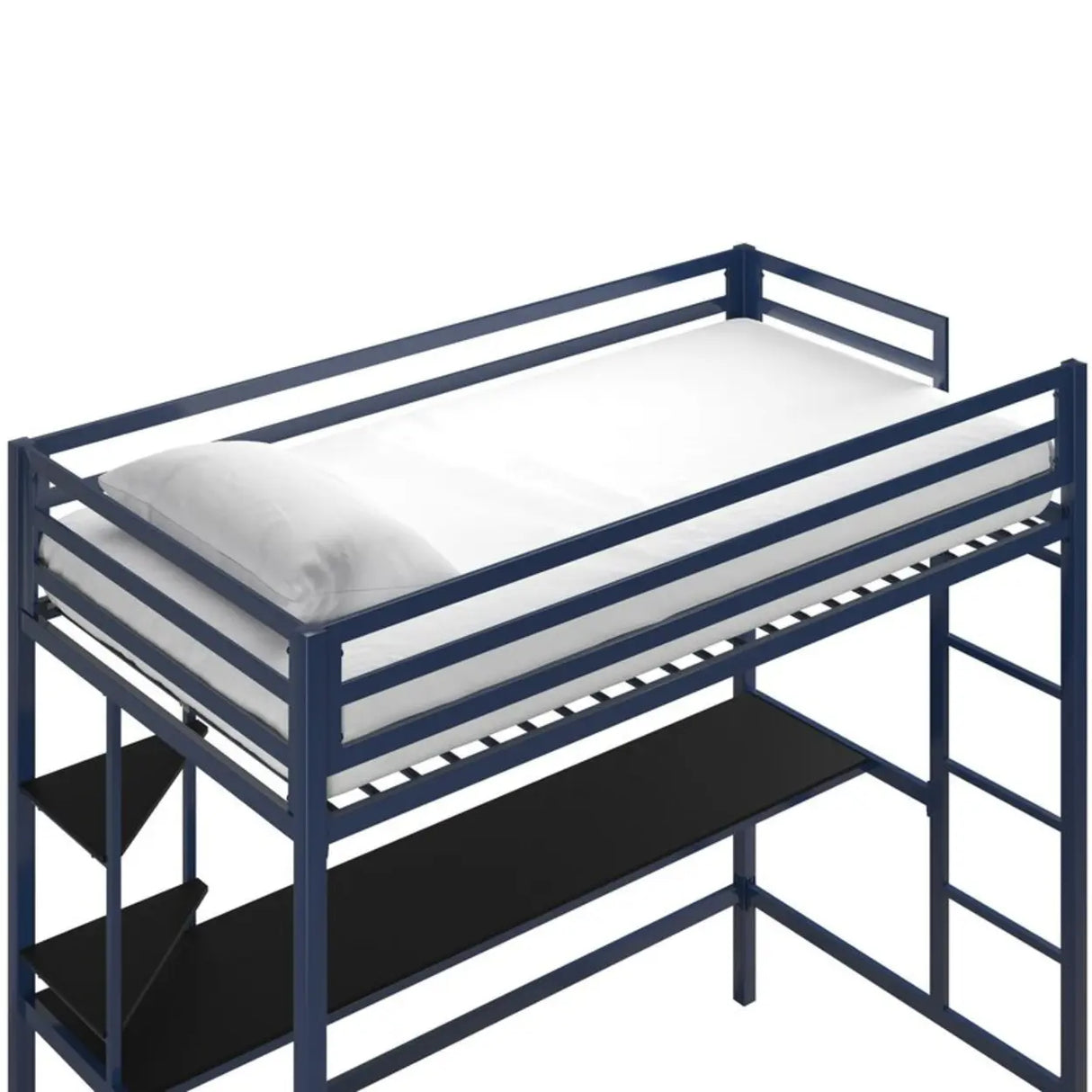 Blue Guardrail Twin Alloy Bunk Bed with Desk and Stairs Image - 9