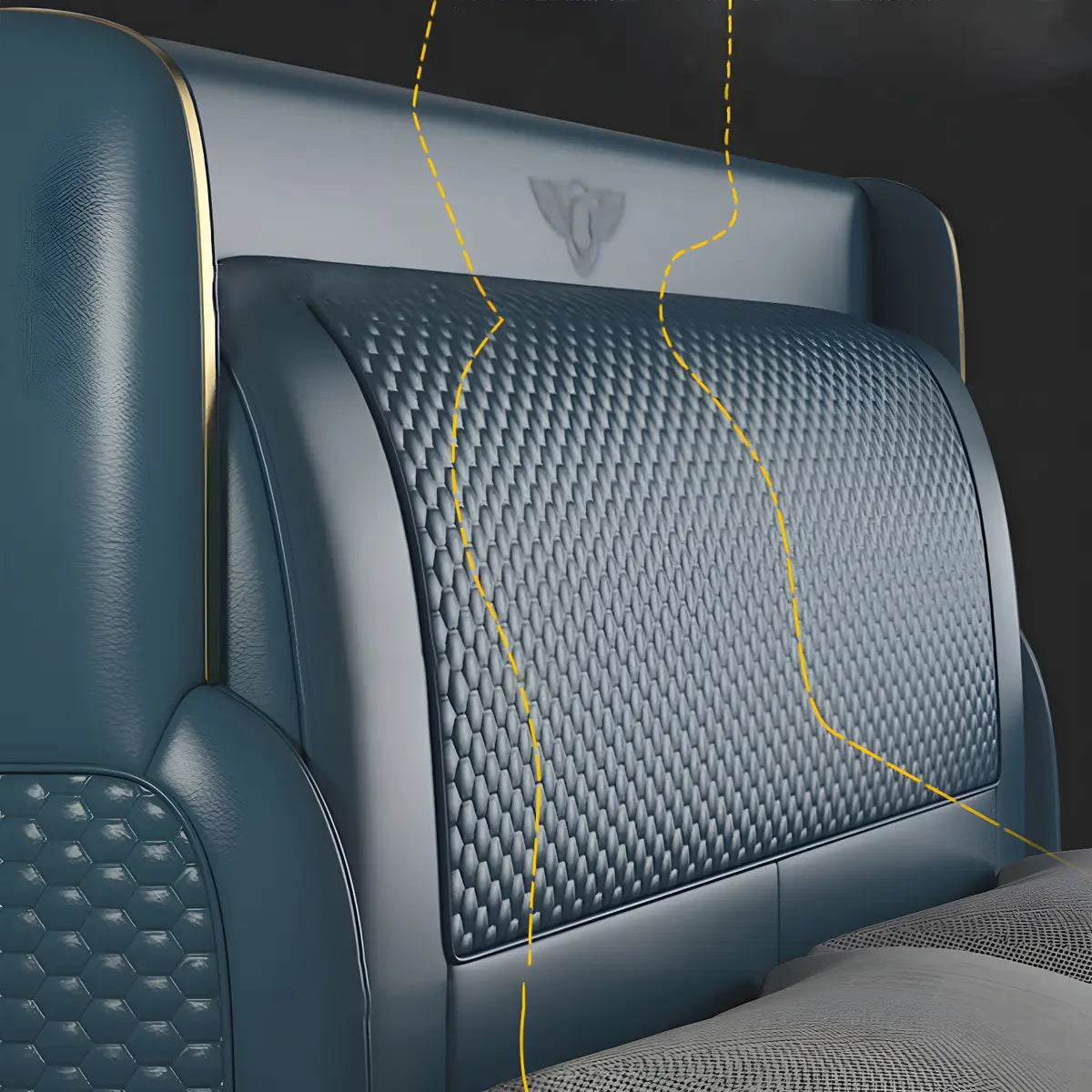 Blue King Wingback Genuine Leather Upholstered Bed Image - 4