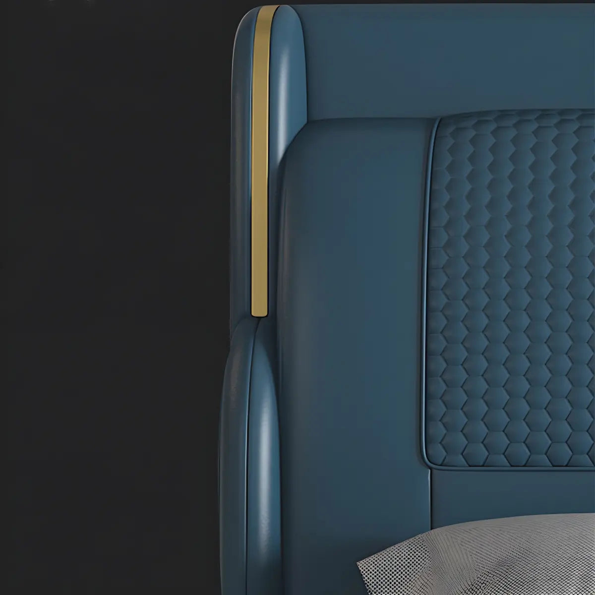 Blue King Wingback Genuine Leather Upholstered Bed Image - 6