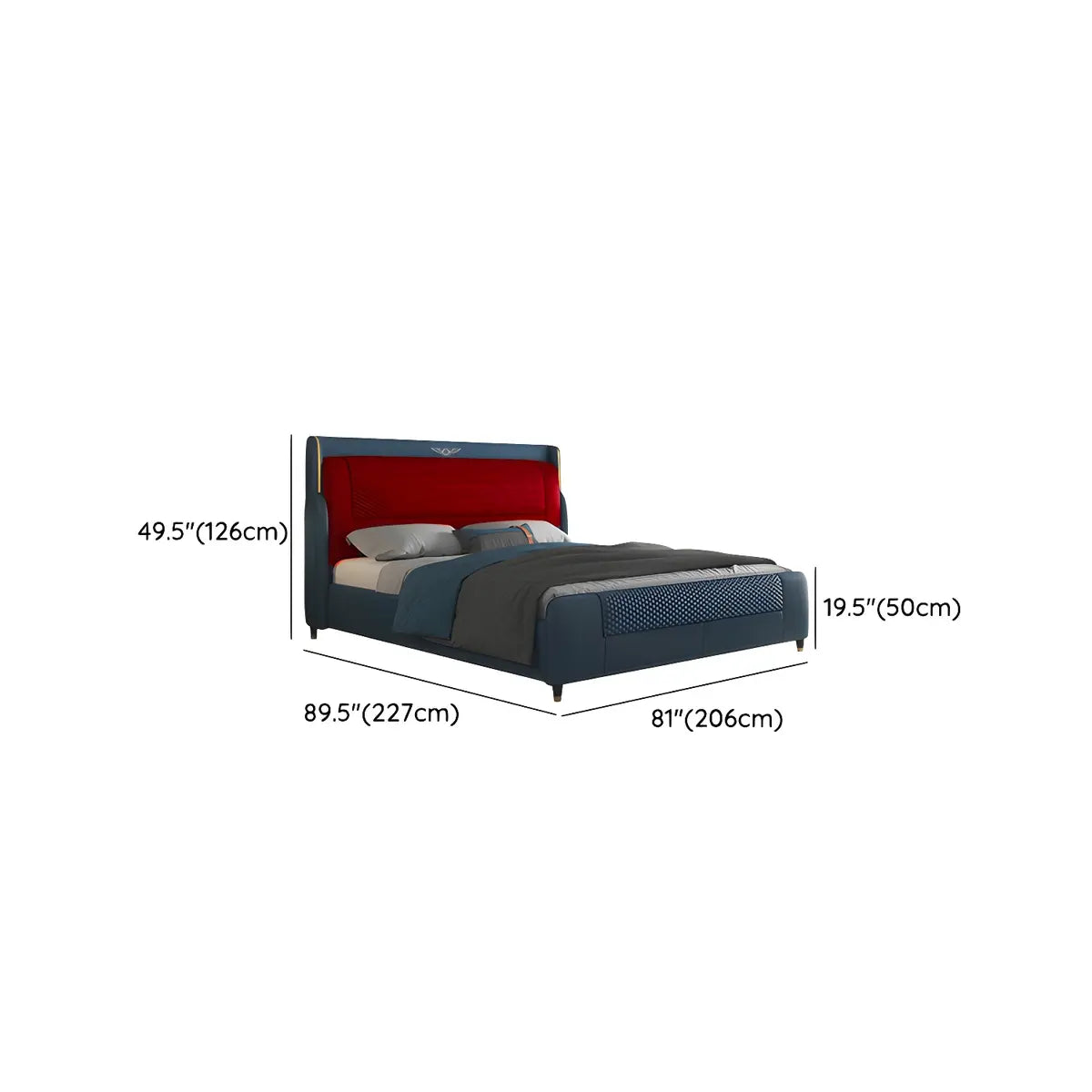 Blue King Wingback Genuine Leather Upholstered Bed 