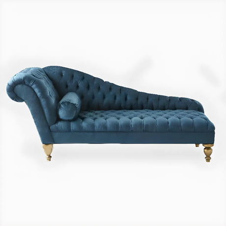 Blue Large Velvet Solid Color Tufted Left-Arm Chaise Image - 2