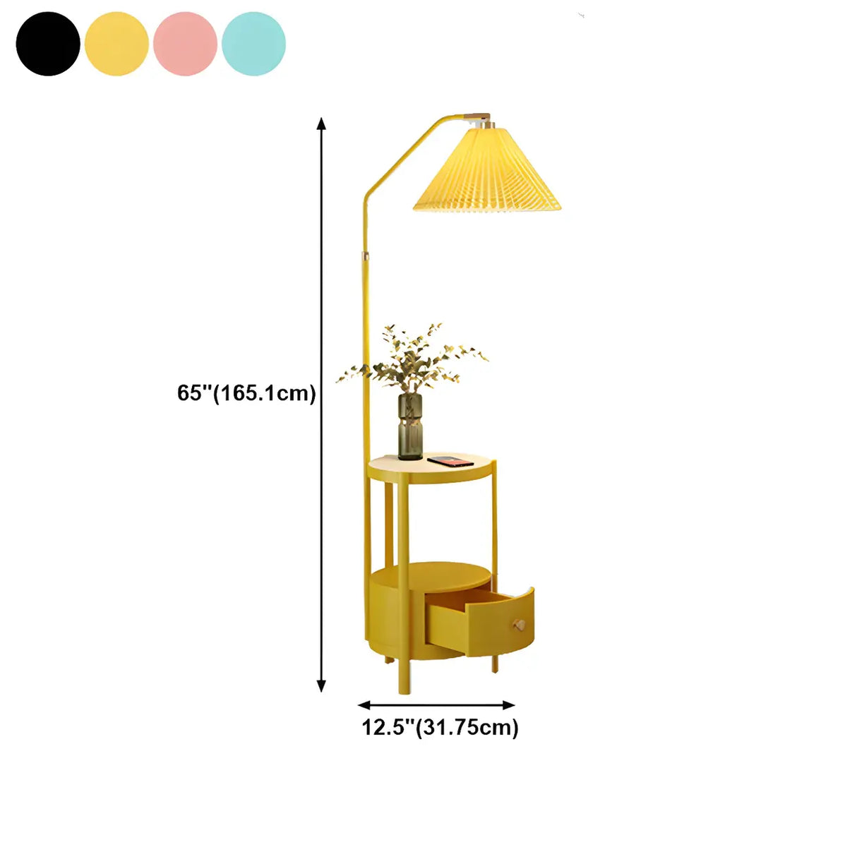 Blue Modern Cone Fabric Floor Lamp with Side Table 