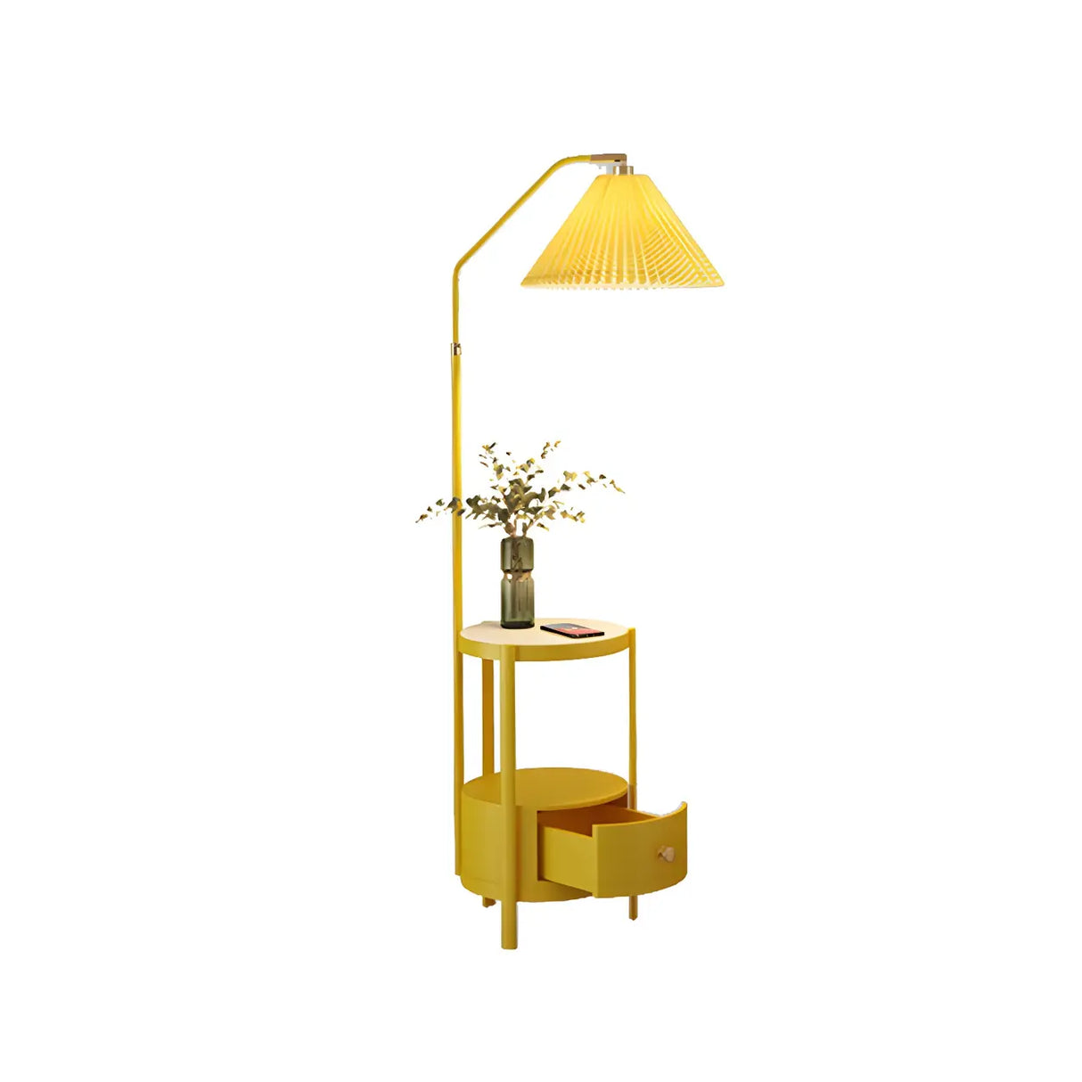 Blue Modern Cone Fabric Floor Lamp with Side Table Image - 5