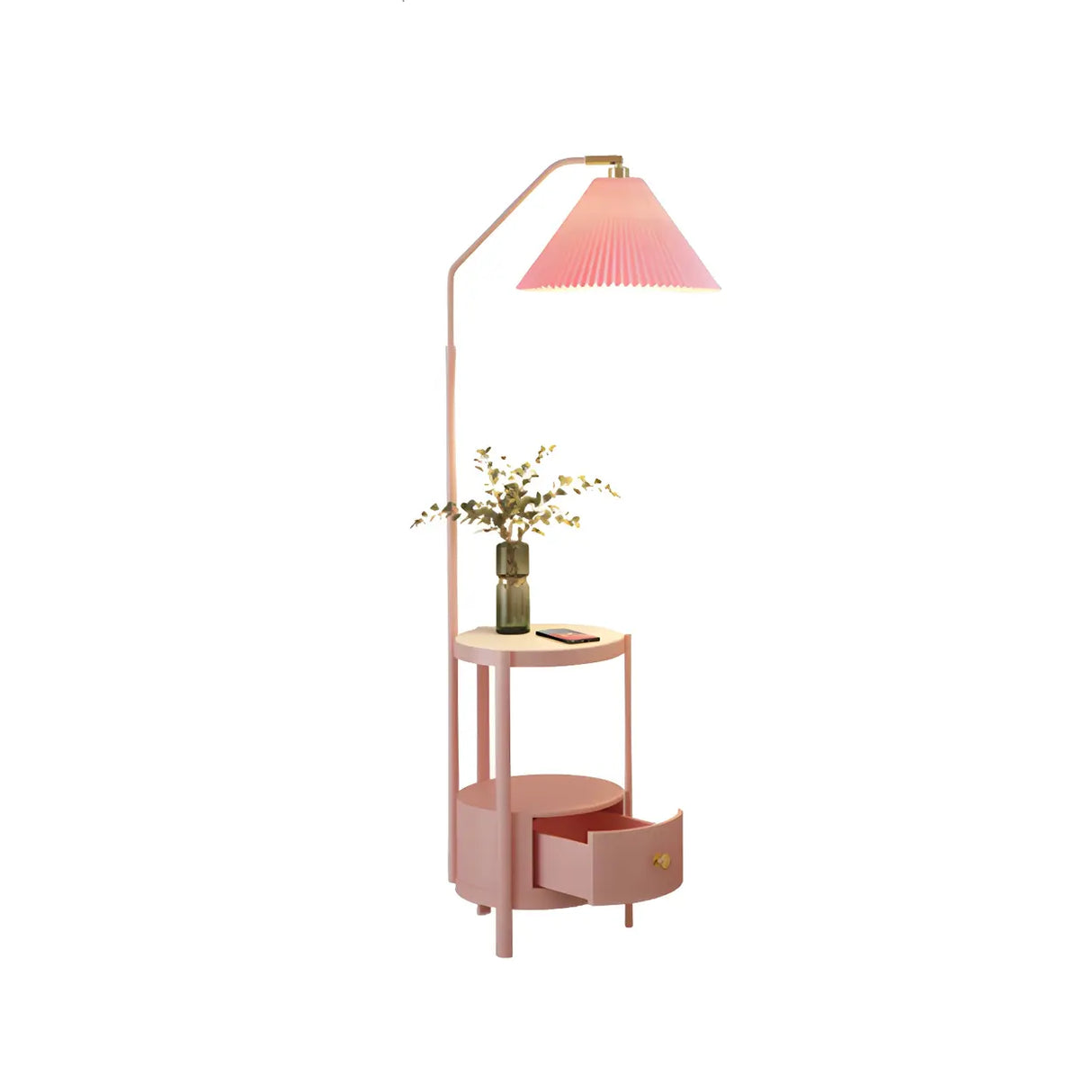 Blue Modern Cone Fabric Floor Lamp with Side Table Image - 6