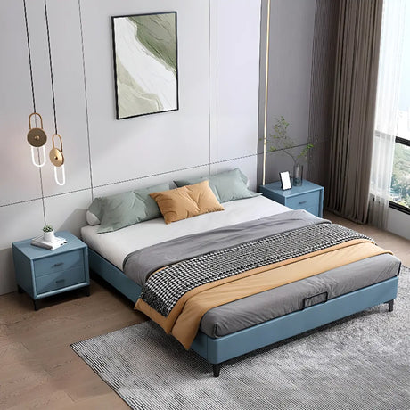 Blue Queen Rectangular Faux Leather and Wood Panel Bed Image - 1