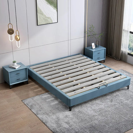 Blue Queen Rectangular Faux Leather and Wood Panel Bed Image - 2