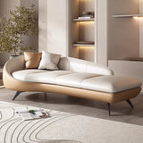Blue Reclining Curved Leather Left-Arm Chaise with Pillow Image - 6