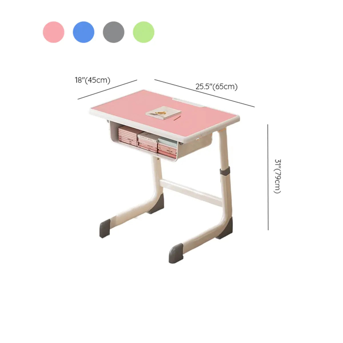 Blue Rectangle Kids Study Desk Chair Set with Storage Image - 15
