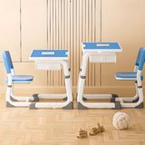 Blue Rectangle Kids Study Desk Chair Set with Storage Image - 4