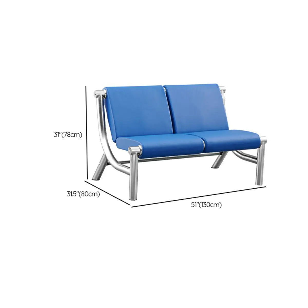 Blue Scratch Resistant Faux Leather 2-Seat Beam Seating 