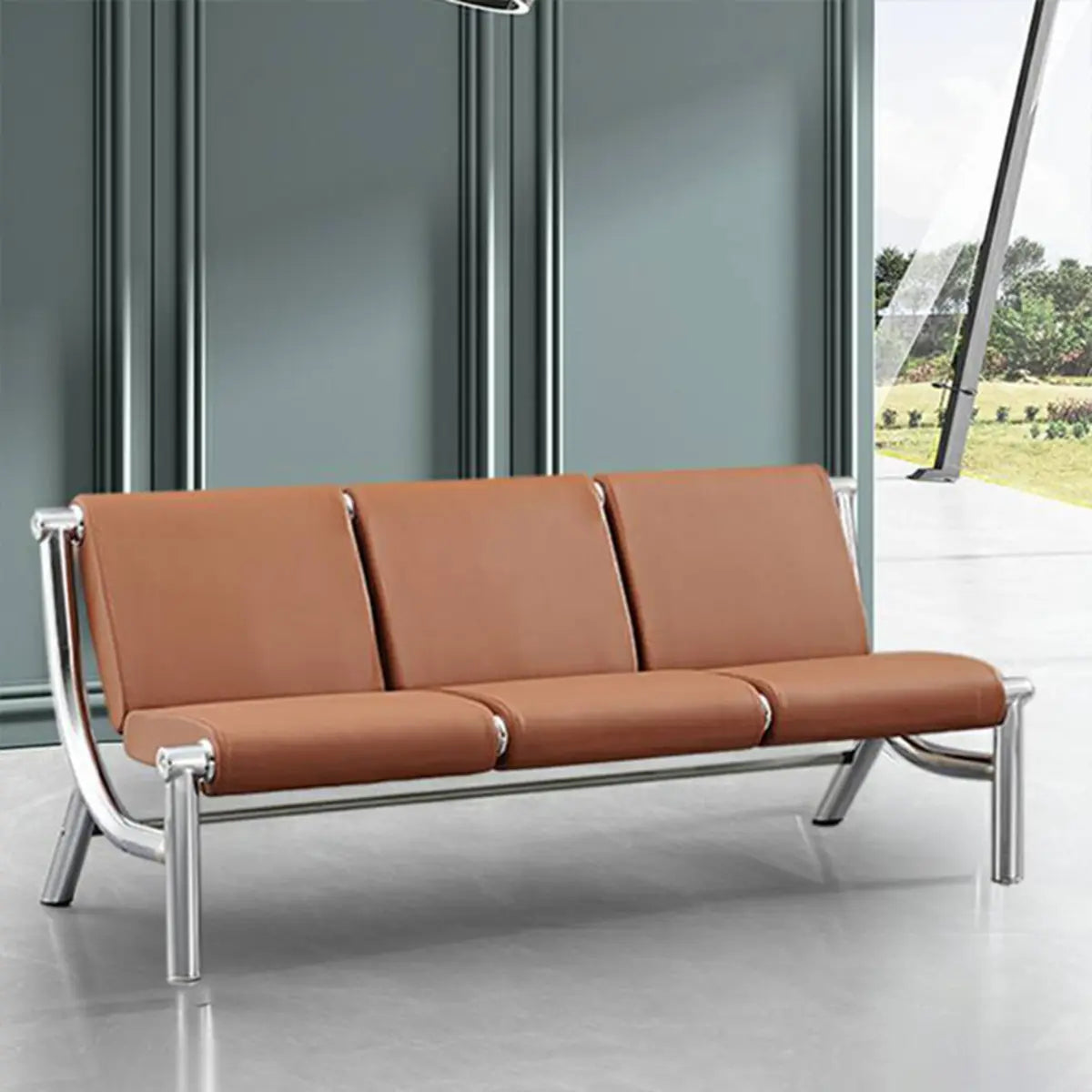Blue Scratch Resistant Faux Leather 2-Seat Beam Seating Image - 4