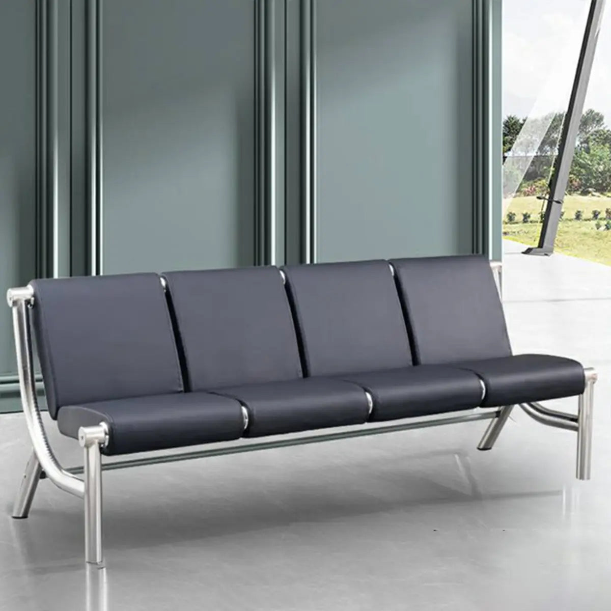 Blue Scratch Resistant Faux Leather 2-Seat Beam Seating Image - 6
