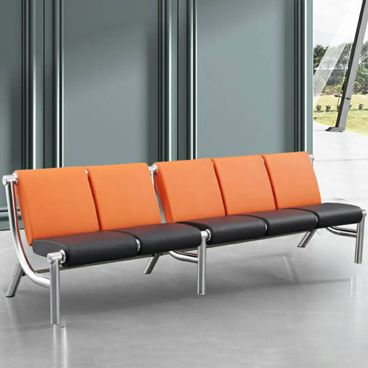 Blue Scratch Resistant Faux Leather 2-Seat Beam Seating Image - 8