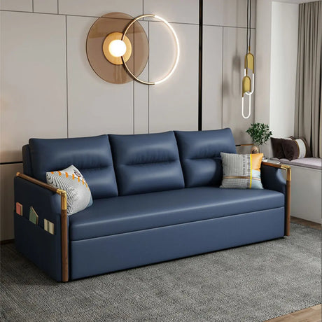 Blue Stain Resistant Storage Square Arm Sleeper Sofa Image - 1