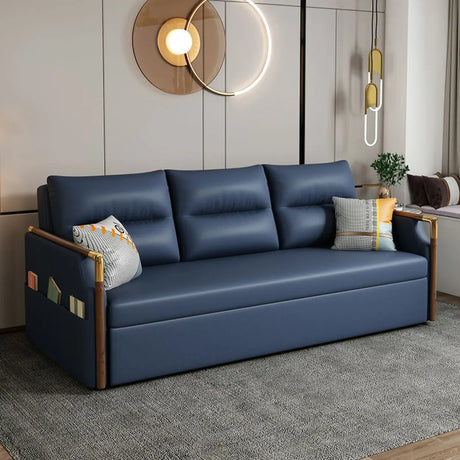 Blue Stain Resistant Storage Square Arm Sleeper Sofa Image - 2