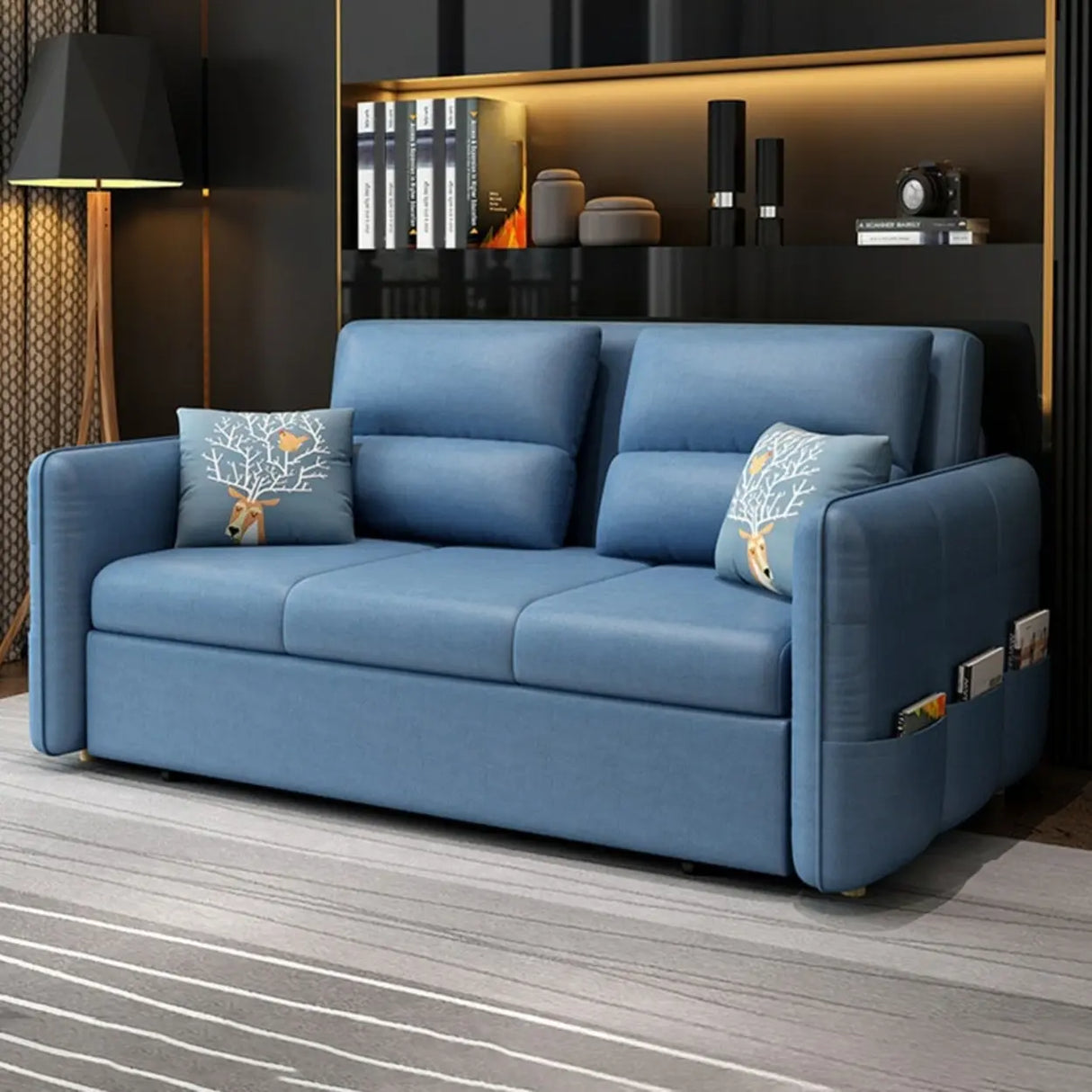 Blue Tech Cloth Flared Arm Cushion Back Storage Sleeper Image - 1
