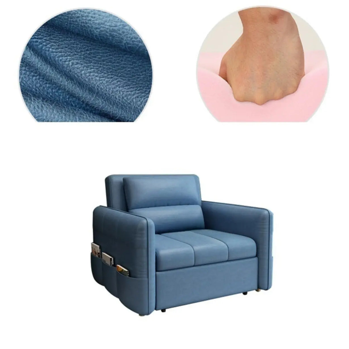 Blue Tech Cloth Flared Arm Cushion Back Storage Sleeper Image - 12