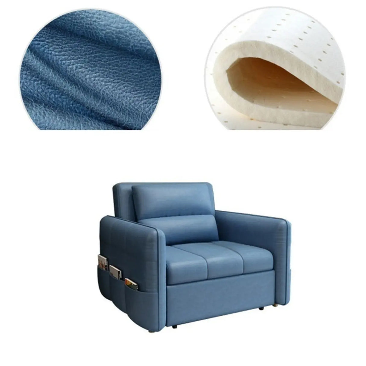 Blue Tech Cloth Flared Arm Cushion Back Storage Sleeper Image - 13