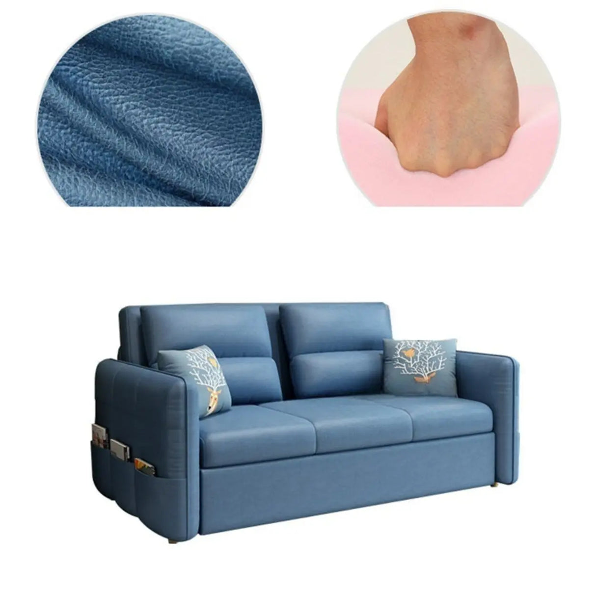 Blue Tech Cloth Flared Arm Cushion Back Storage Sleeper Image - 14