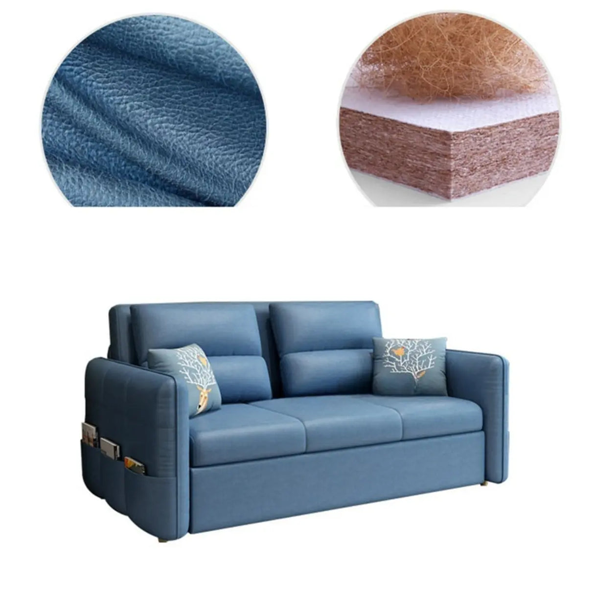 Blue Tech Cloth Flared Arm Cushion Back Storage Sleeper Image - 15