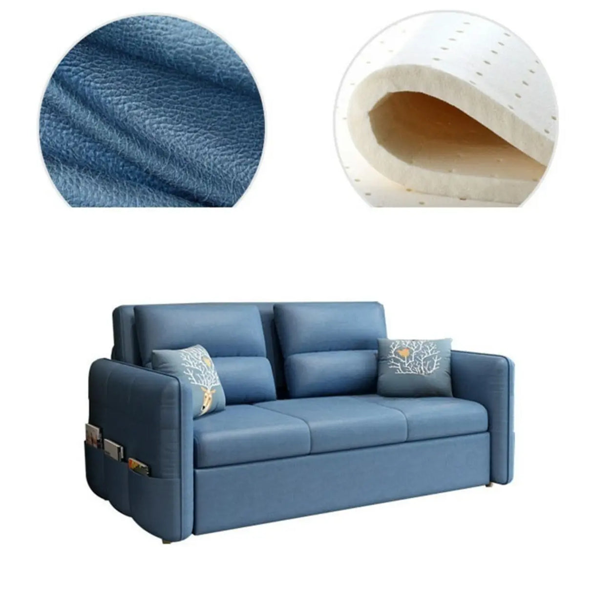 Blue Tech Cloth Flared Arm Cushion Back Storage Sleeper Image - 16