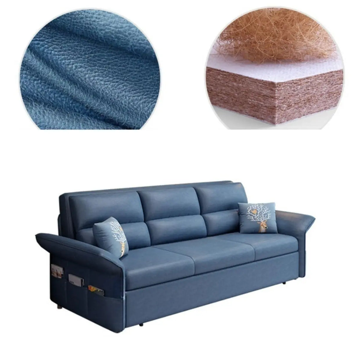 Blue Tech Cloth Flared Arm Cushion Back Storage Sleeper Image - 17