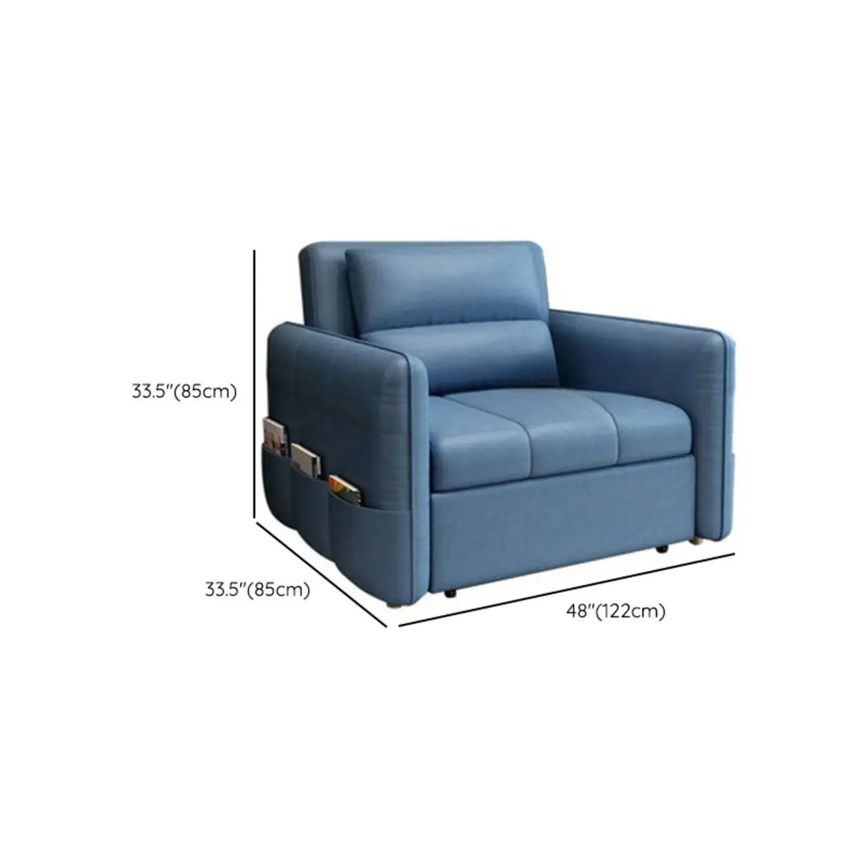 Blue Tech Cloth Flared Arm Cushion Back Storage Sleeper 