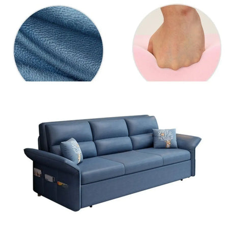 Blue Tech Cloth Flared Arm Cushion Back Storage Sleeper Image - 2