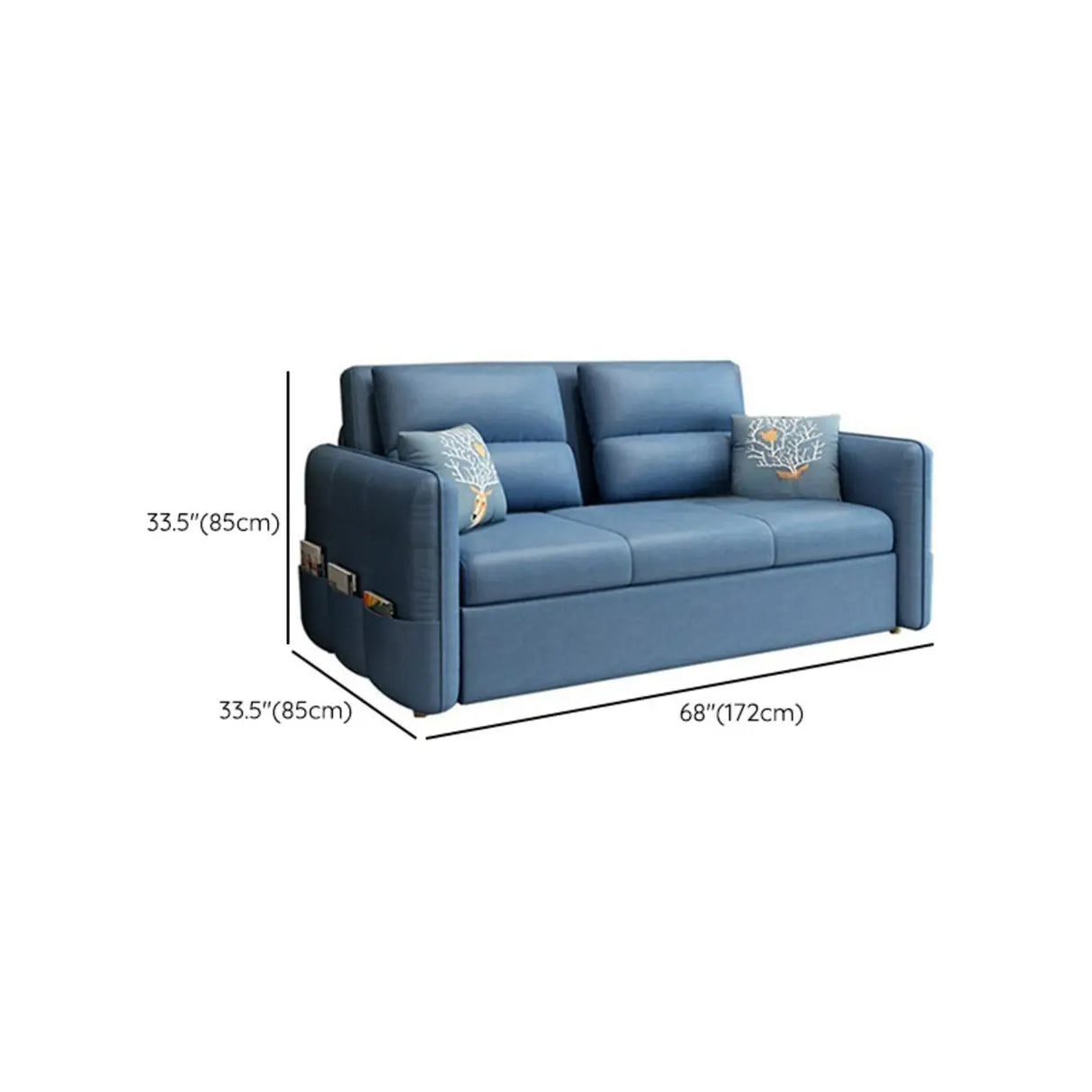 Blue Tech Cloth Flared Arm Cushion Back Storage Sleeper Image - 20