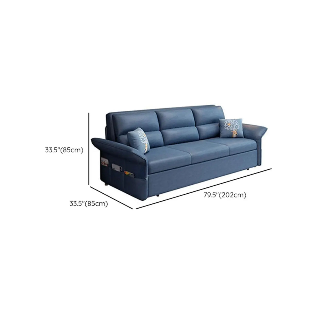 Blue Tech Cloth Flared Arm Cushion Back Storage Sleeper Image - 21