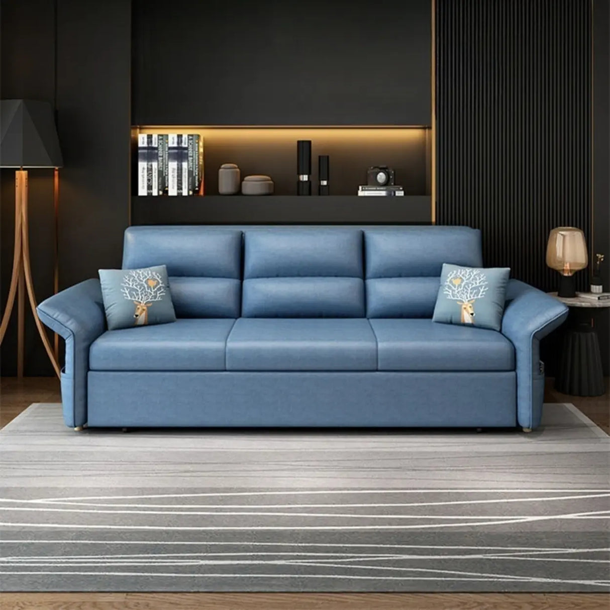 Blue Tech Cloth Flared Arm Cushion Back Storage Sleeper Image - 6