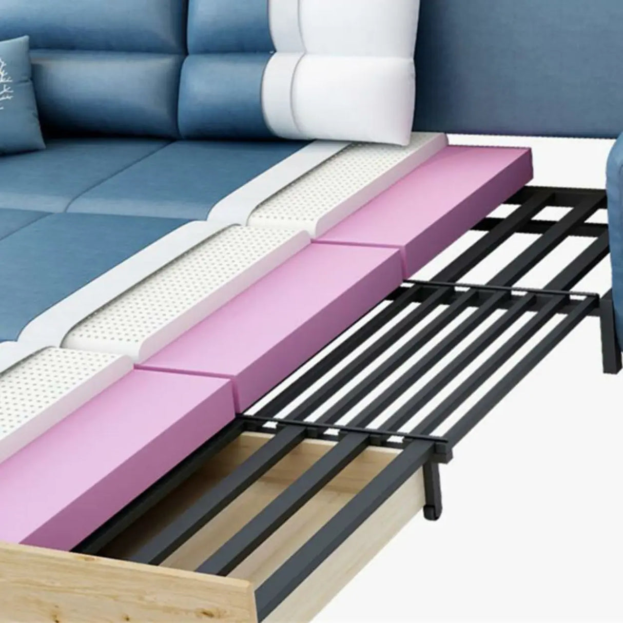 Blue Tech Cloth Flared Arm Cushion Back Storage Sleeper Image - 9