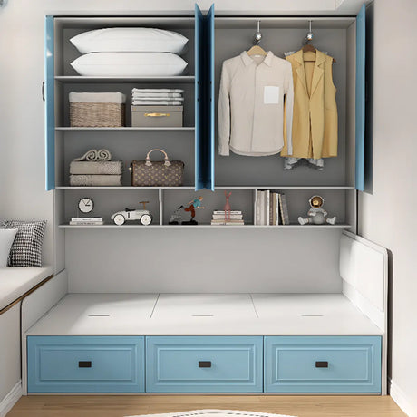 Blue Twin Storage Wood Storage Bed with Bookcase and Drawers Image - 1