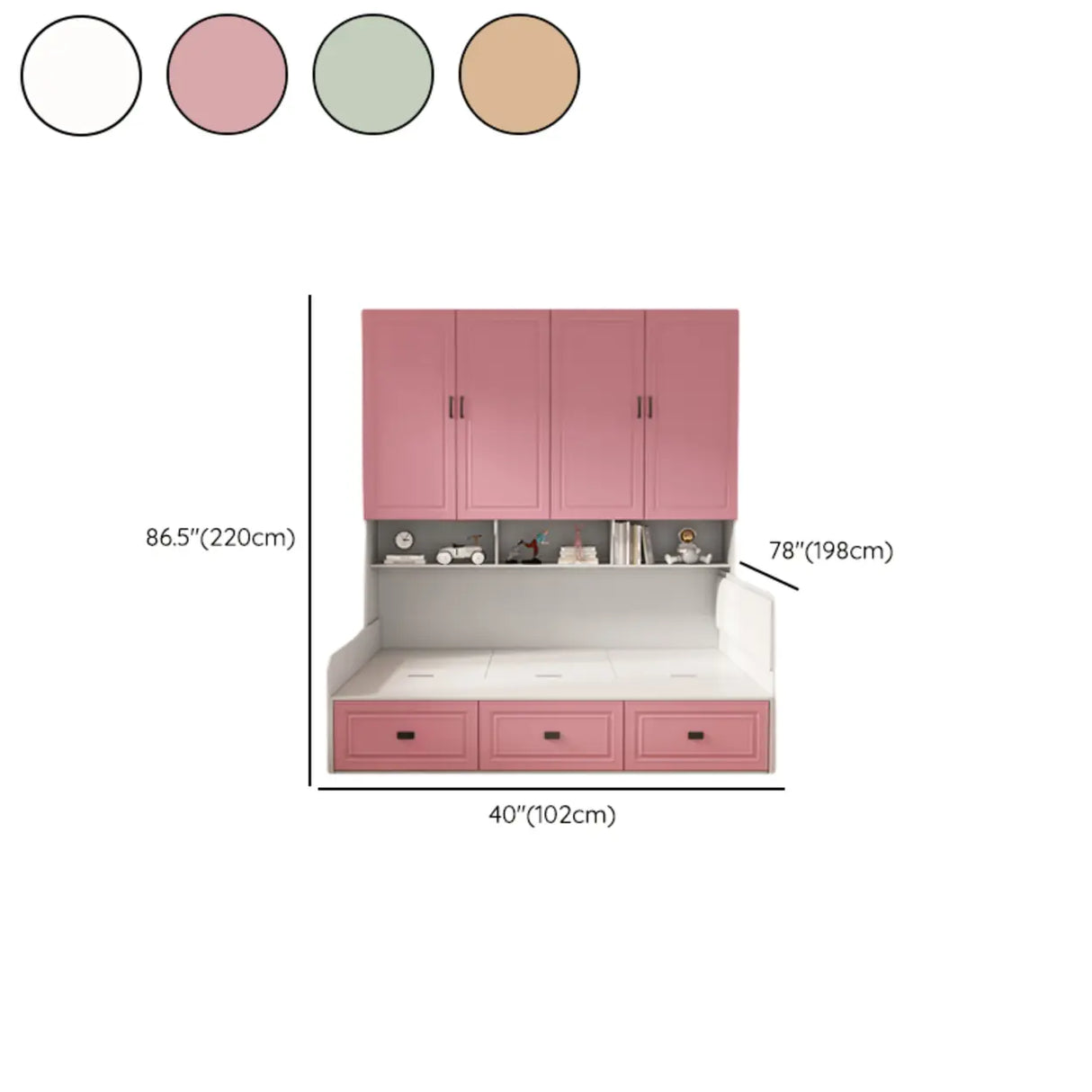 Blue Twin Storage Wood Storage Bed with Bookcase and Drawers 