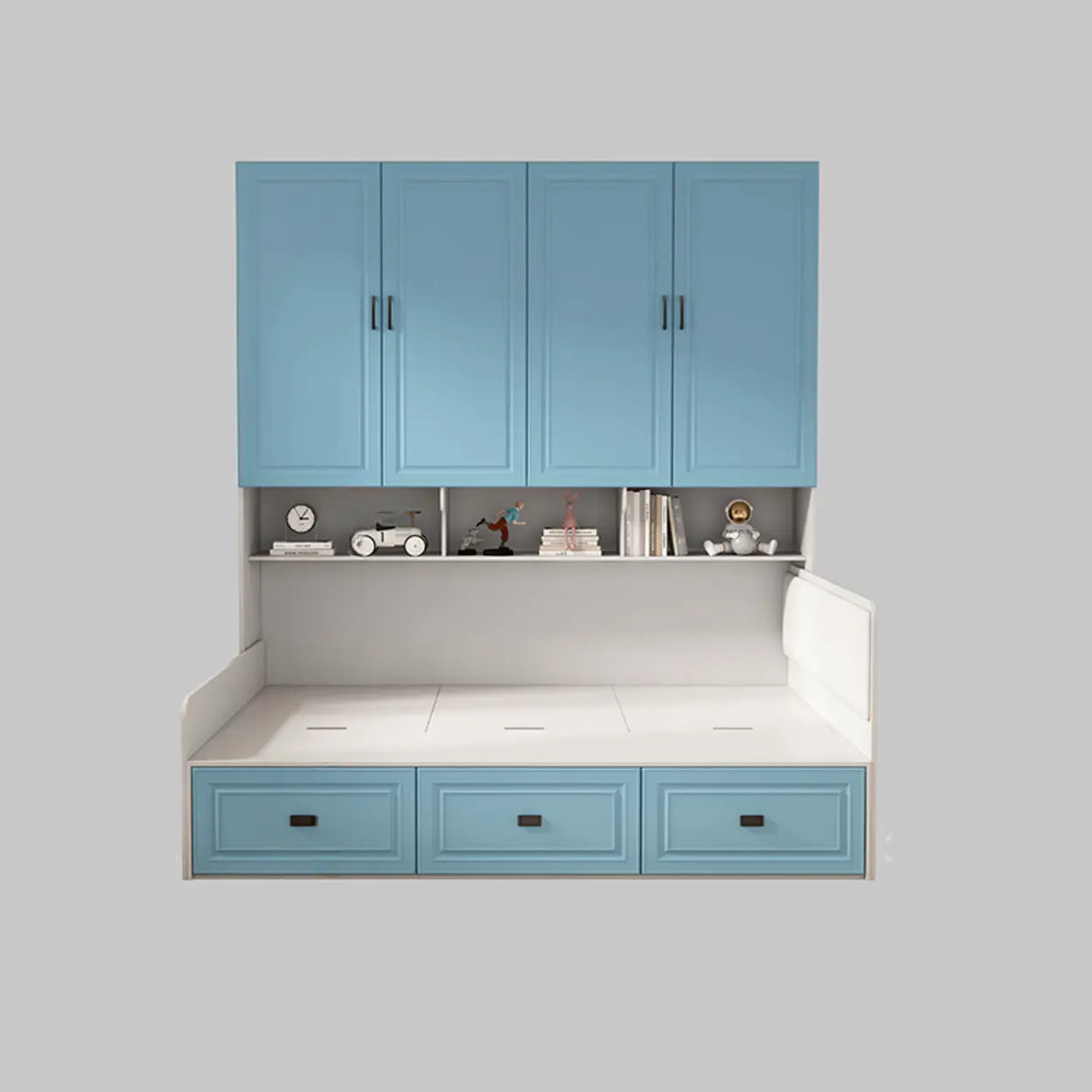 Blue Twin Storage Wood Storage Bed with Bookcase and Drawers Image - 3