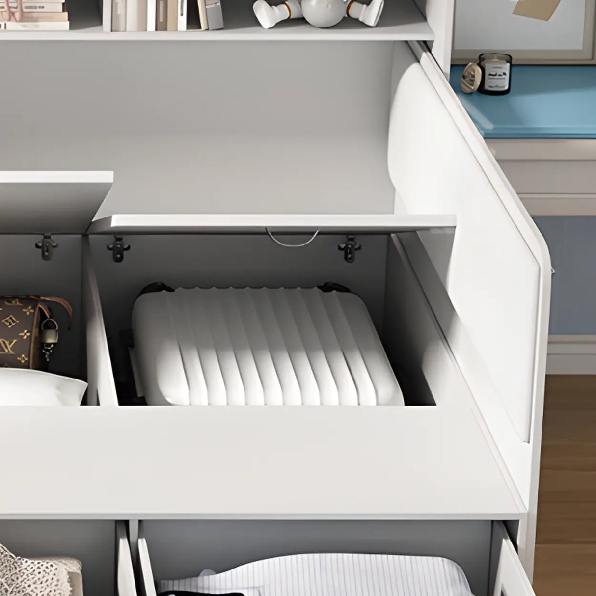 Blue Twin Storage Wood Storage Bed with Bookcase and Drawers Image - 6
